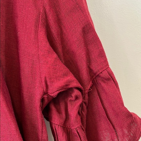 NWT Billy J 100% Linen Cropped Red Blouse with Ruffle Sleeves - Size 10 - Picture 5 of 10